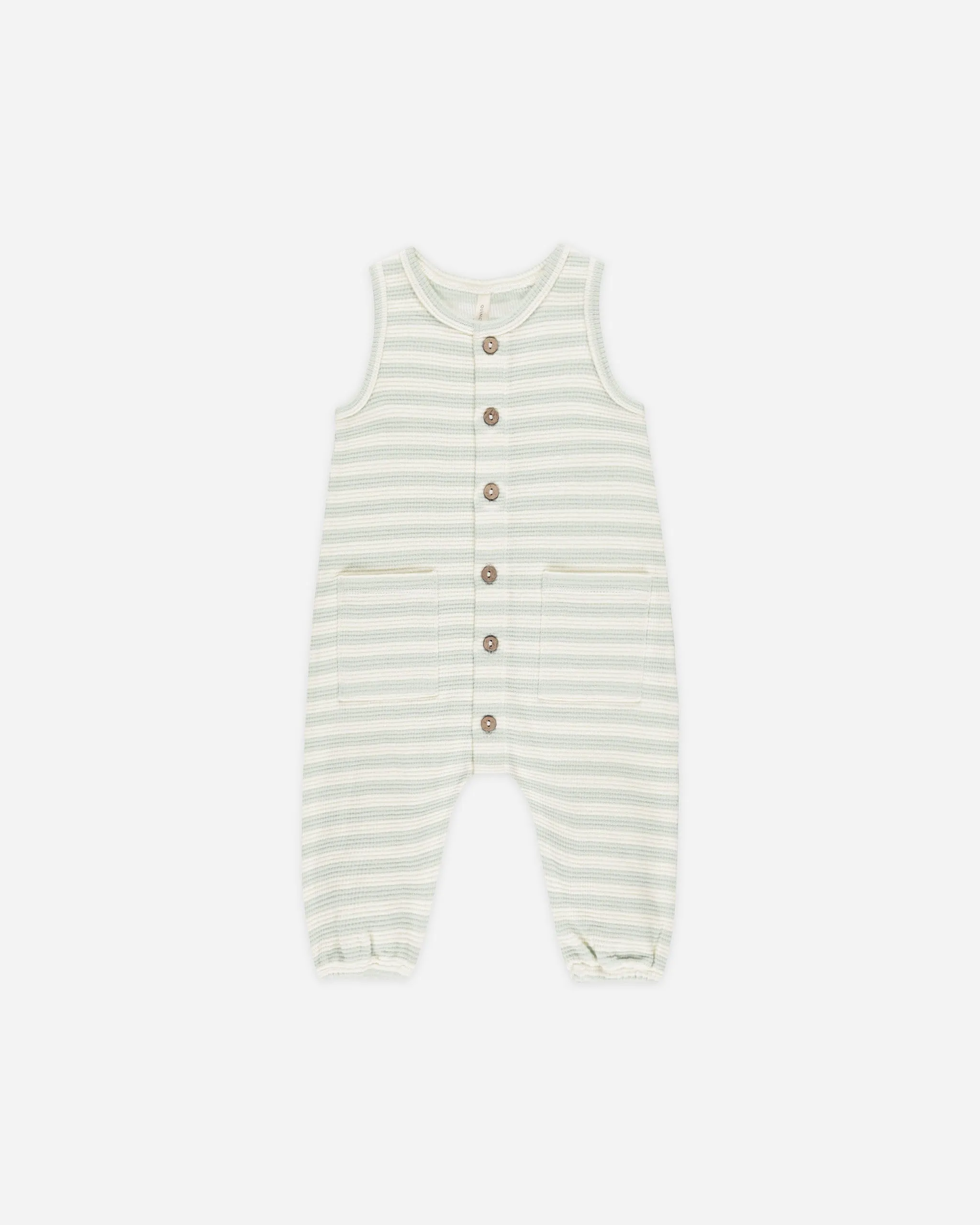 -Waffle Jumpsuit || Mint Stripe-