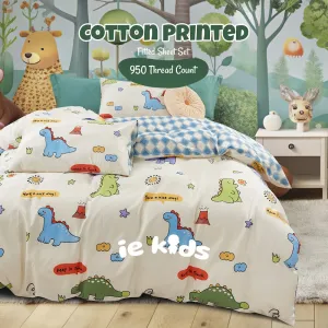 100% Cotton Printed Fitted Sheet Set I Without Quilt Cover (Dino Roar)