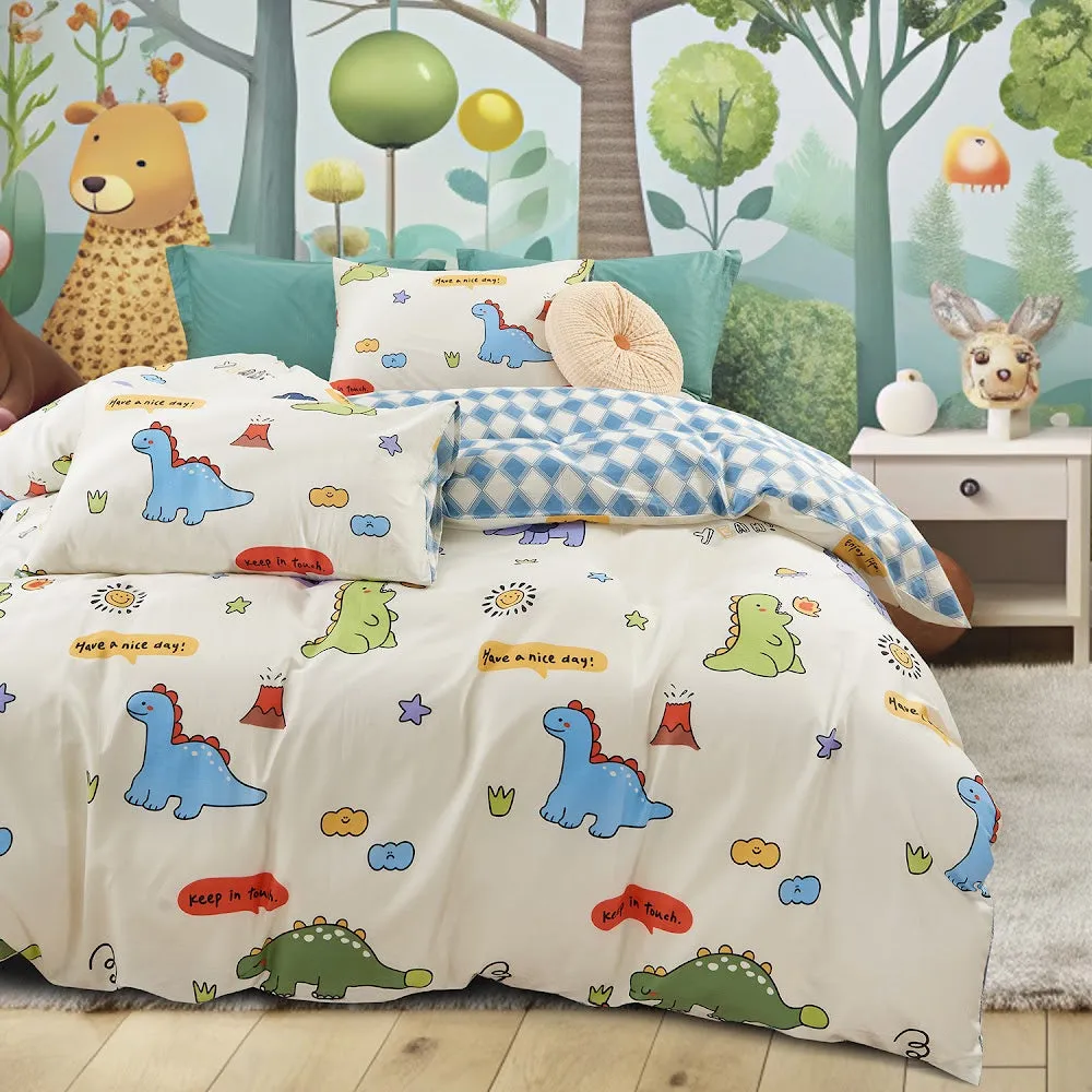 100% Cotton Printed Fitted Sheet Set I Without Quilt Cover (Dino Roar)