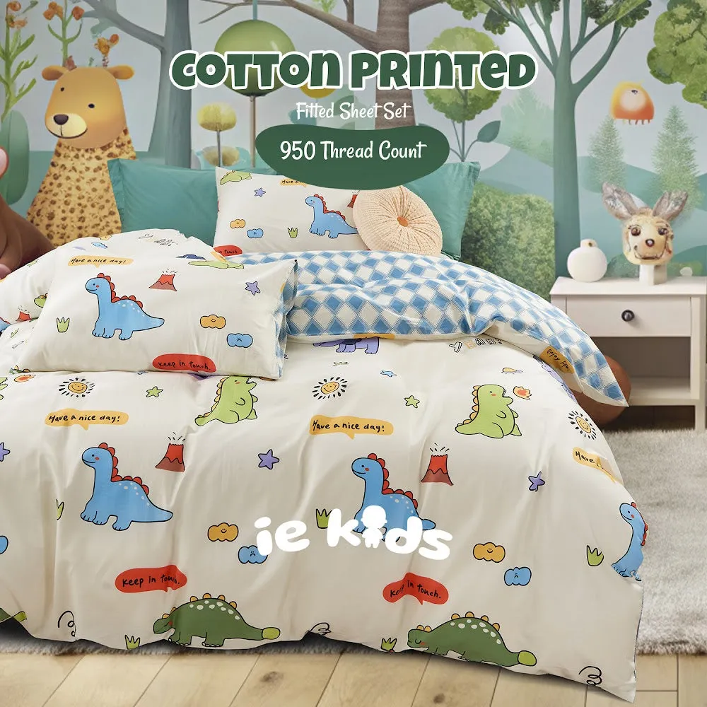 100% Cotton Printed Fitted Sheet Set I Without Quilt Cover (Dino Roar)