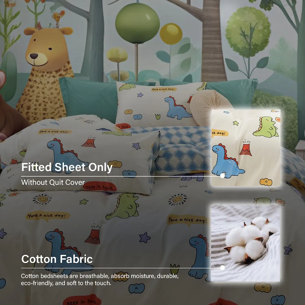 100% Cotton Printed Fitted Sheet Set I Without Quilt Cover (Dino Roar)
