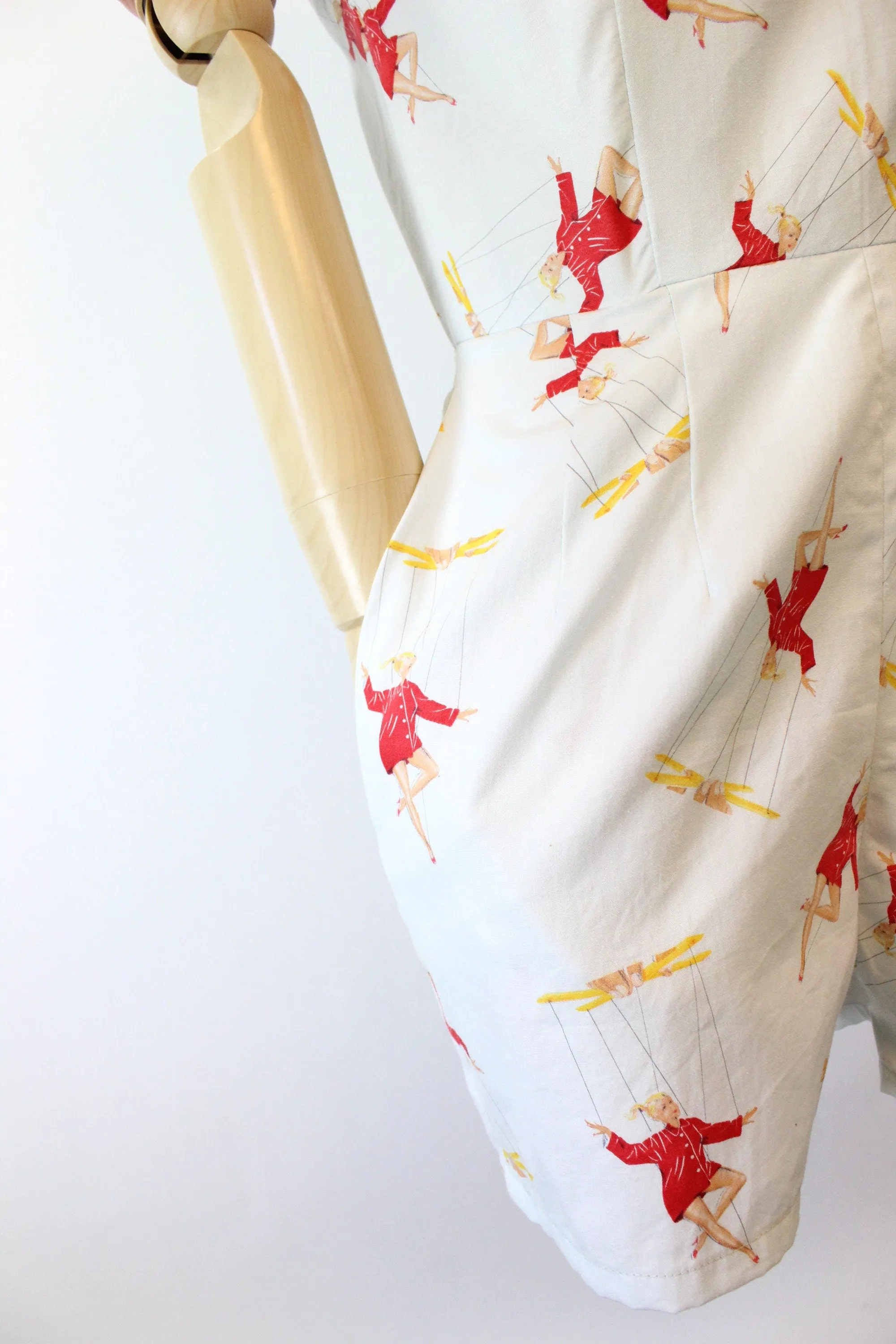 1950s MARIONETTE novelty print fabric romper xs | new spring