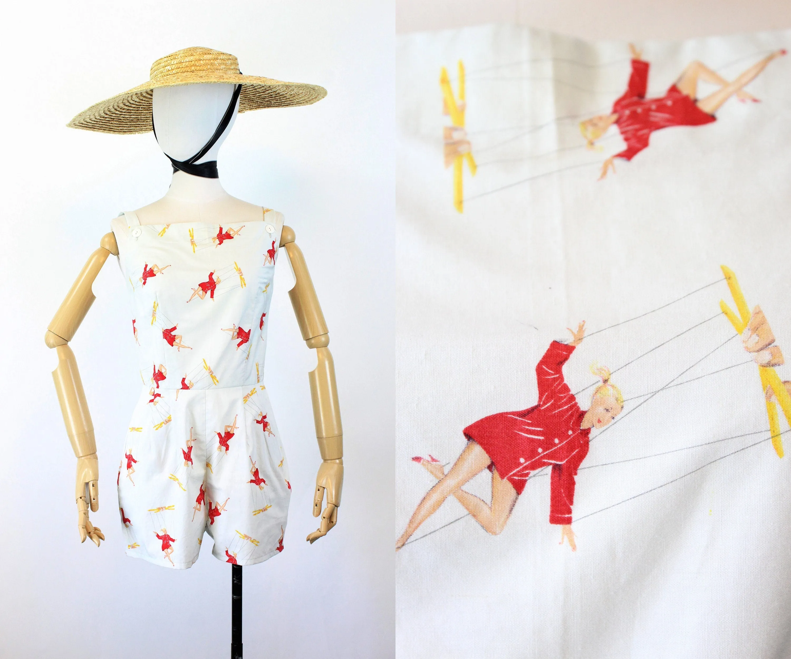 1950s MARIONETTE novelty print fabric romper xs | new spring