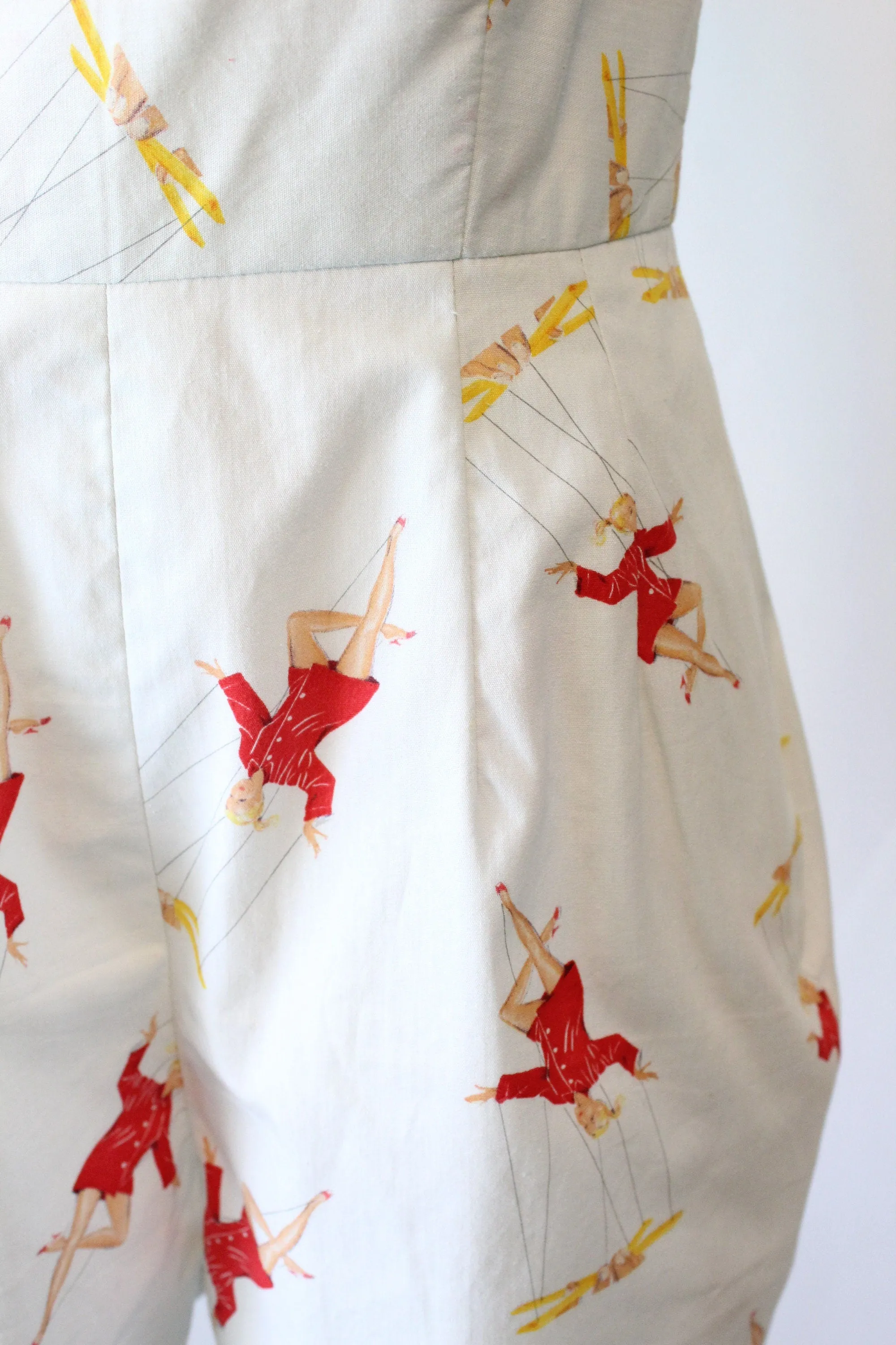 1950s MARIONETTE novelty print fabric romper xs | new spring