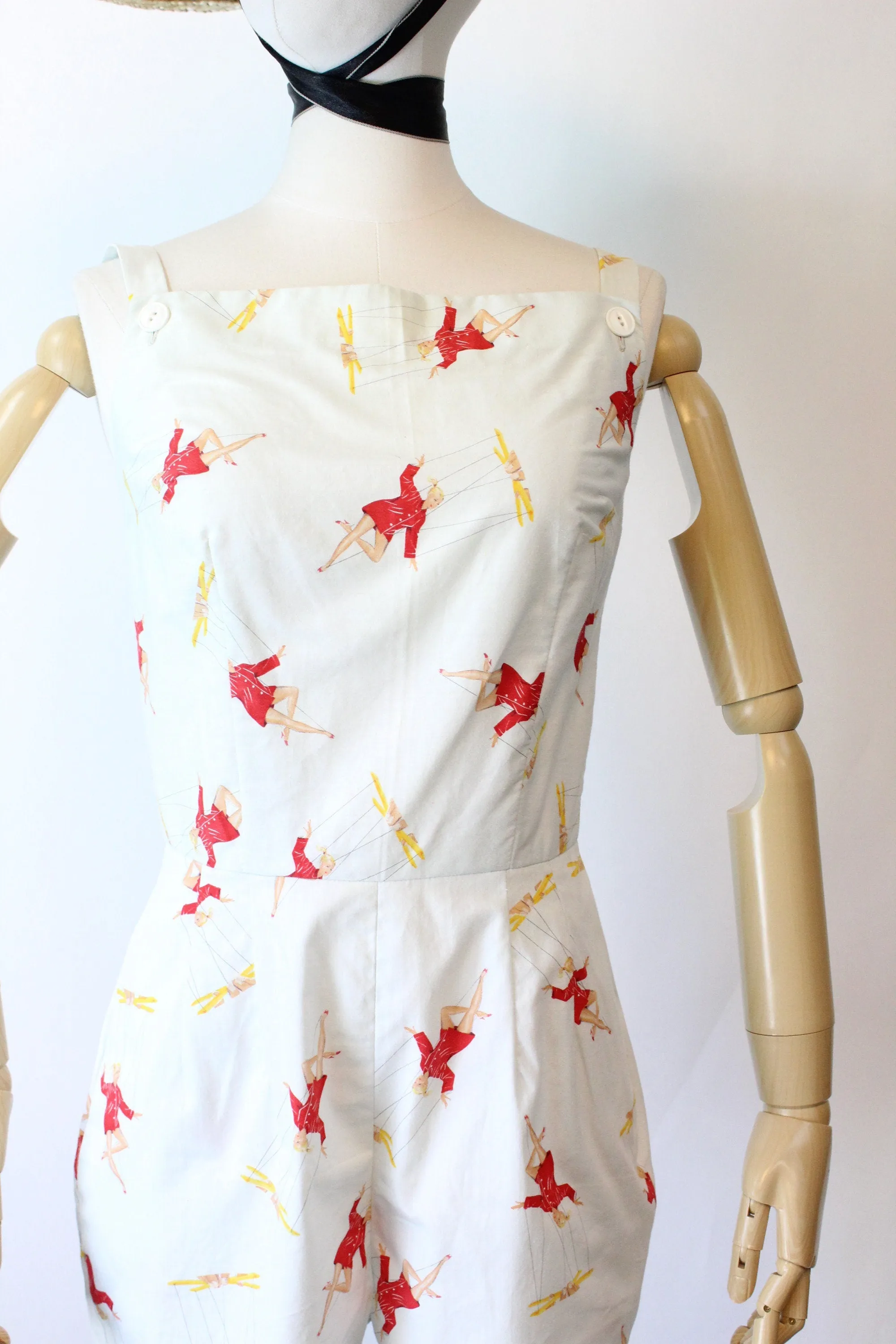 1950s MARIONETTE novelty print fabric romper xs | new spring