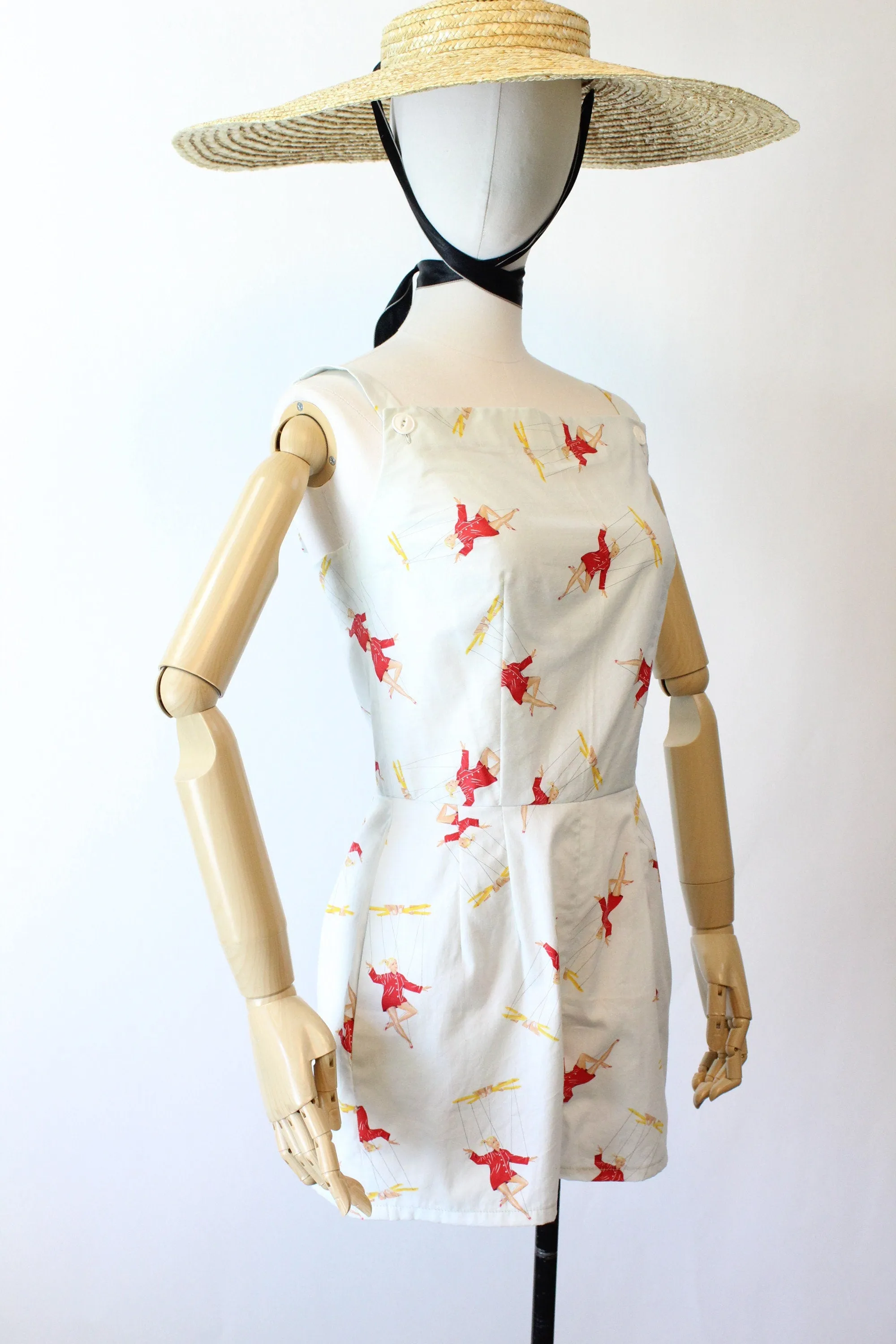 1950s MARIONETTE novelty print fabric romper xs | new spring