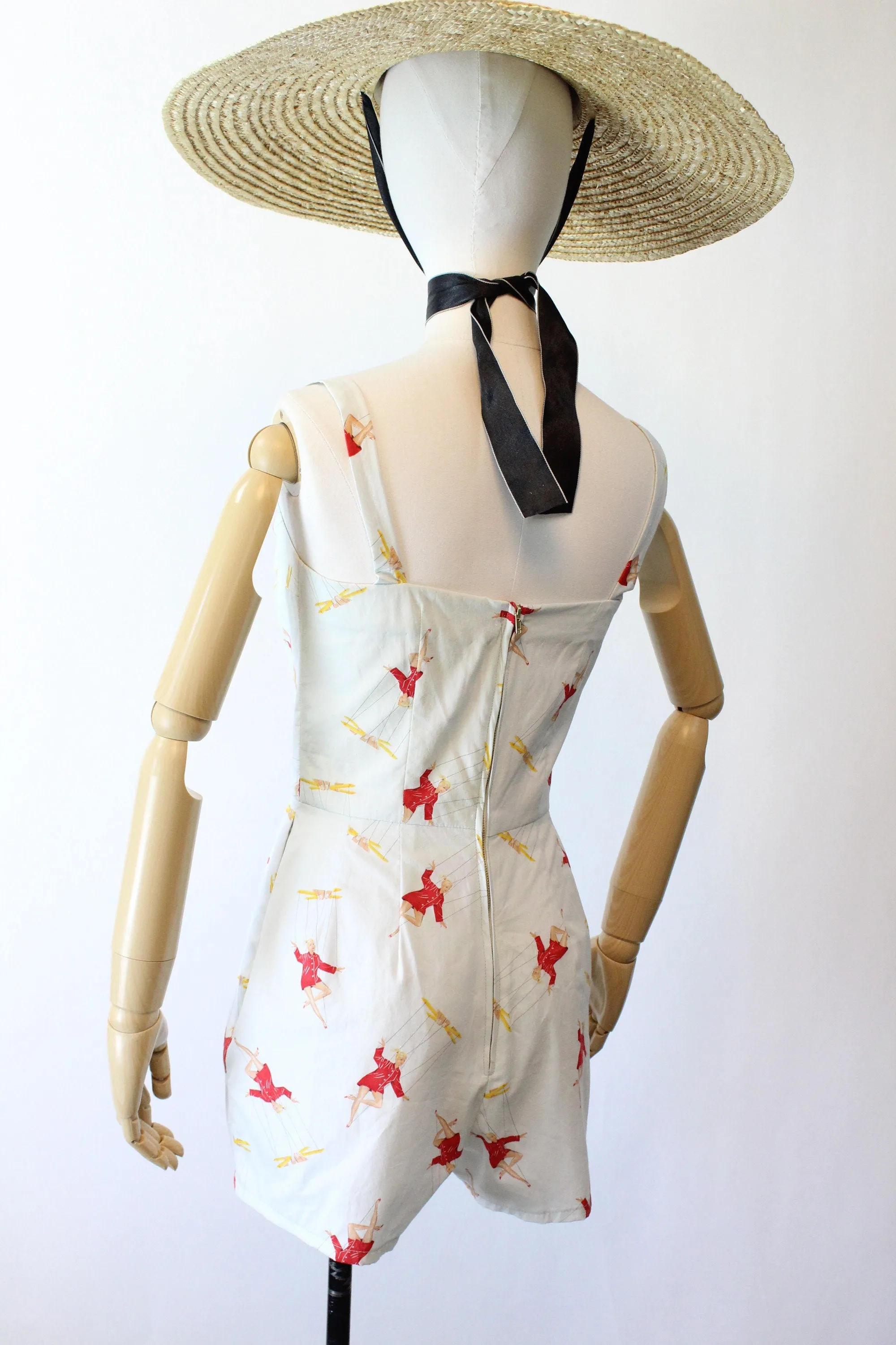 1950s MARIONETTE novelty print fabric romper xs | new spring