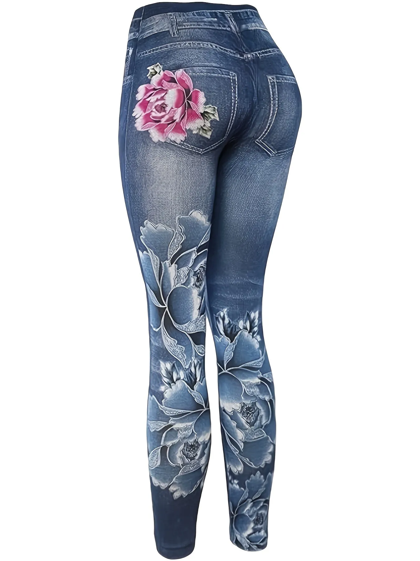 2-Pack Floral Print High-Waist Jegging Leggings – Stretchy Faux Denim Look