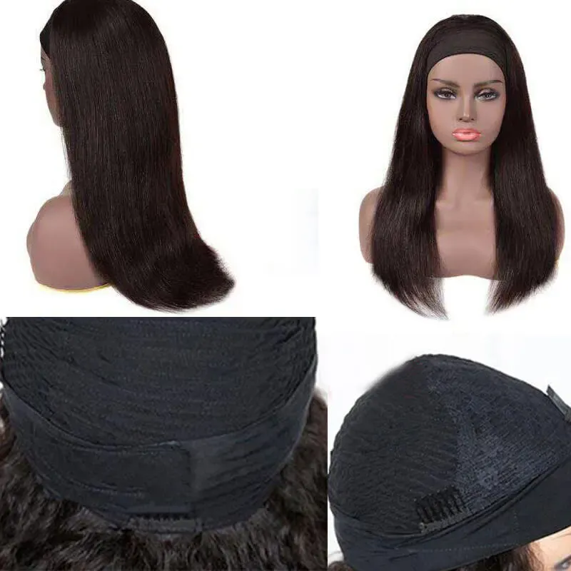 24 Pieces) Women 10 Inch Center Parting Human Hair Wig With Headband