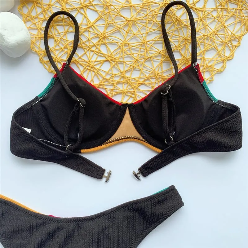 30 Pair's) Contrast Color Patchwork Swimsuit