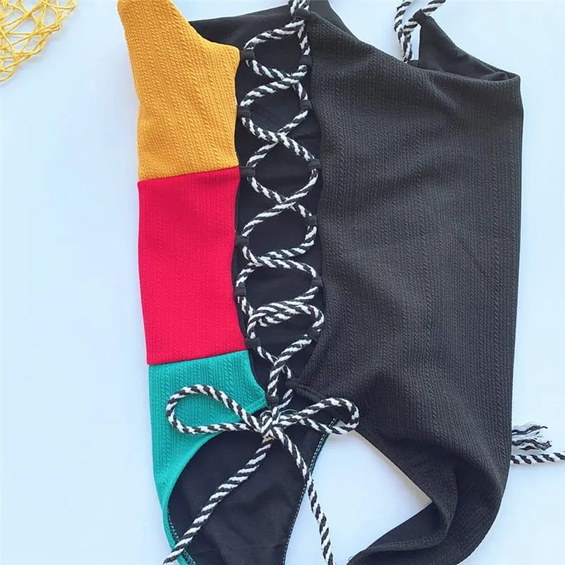 30 Pair's) Contrast Color Patchwork Swimsuit