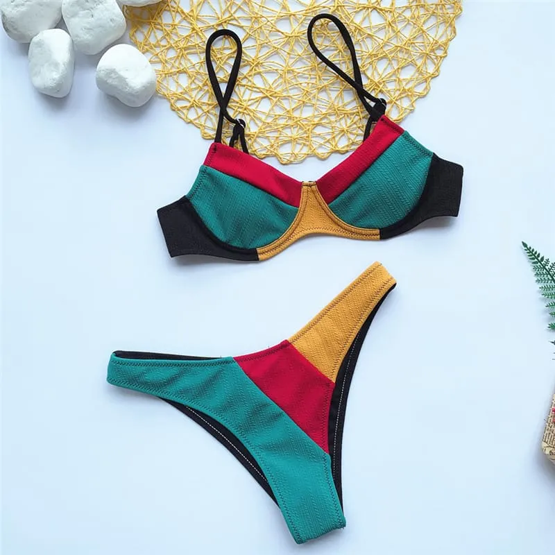 30 Pair's) Contrast Color Patchwork Swimsuit