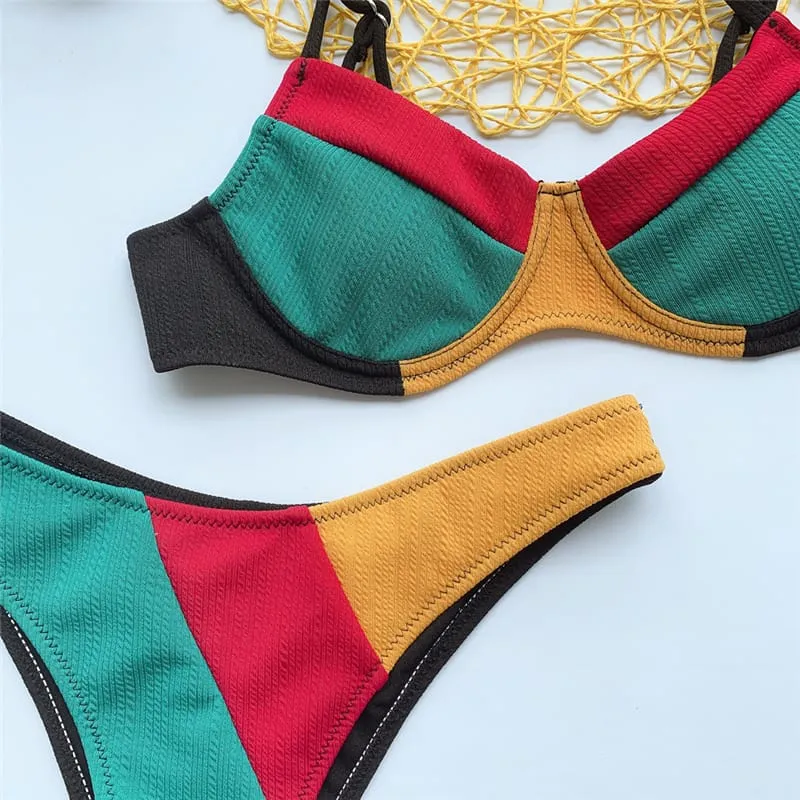 30 Pair's) Contrast Color Patchwork Swimsuit