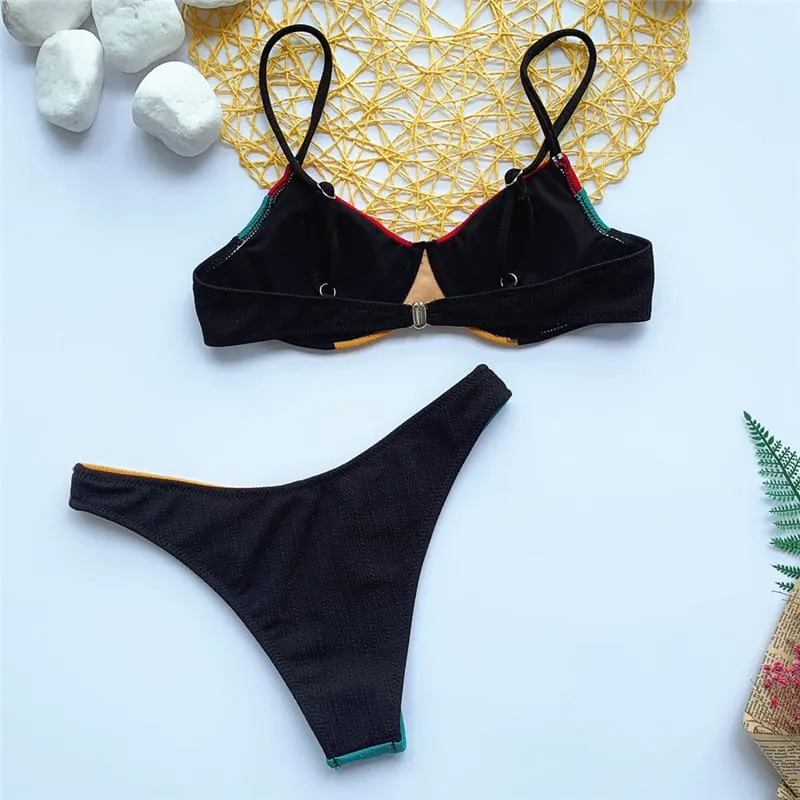 30 Pair's) Contrast Color Patchwork Swimsuit