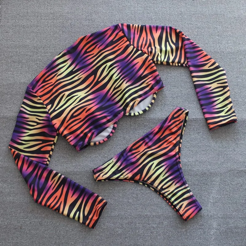 30 Pair's) Sexy Graphic Printing Long Sleeve Swimsuit Set