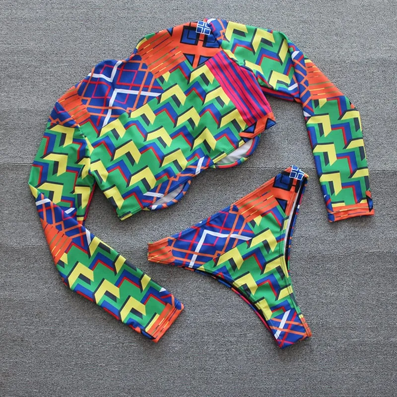 30 Pair's) Sexy Graphic Printing Long Sleeve Swimsuit Set
