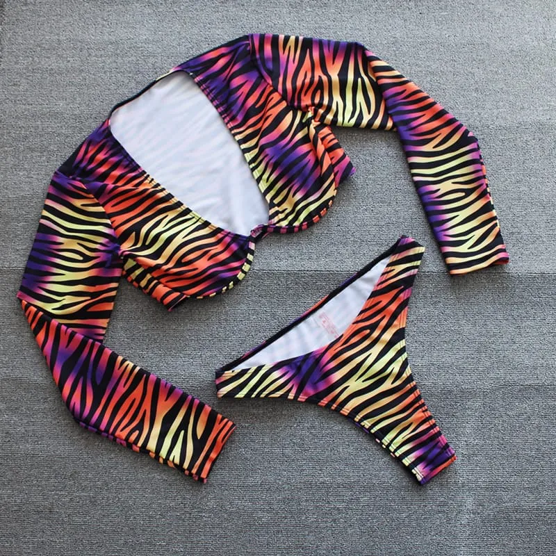 30 Pair's) Sexy Graphic Printing Long Sleeve Swimsuit Set