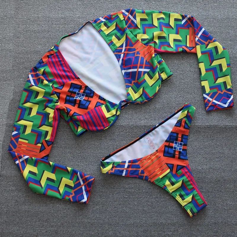 30 Pair's) Sexy Graphic Printing Long Sleeve Swimsuit Set
