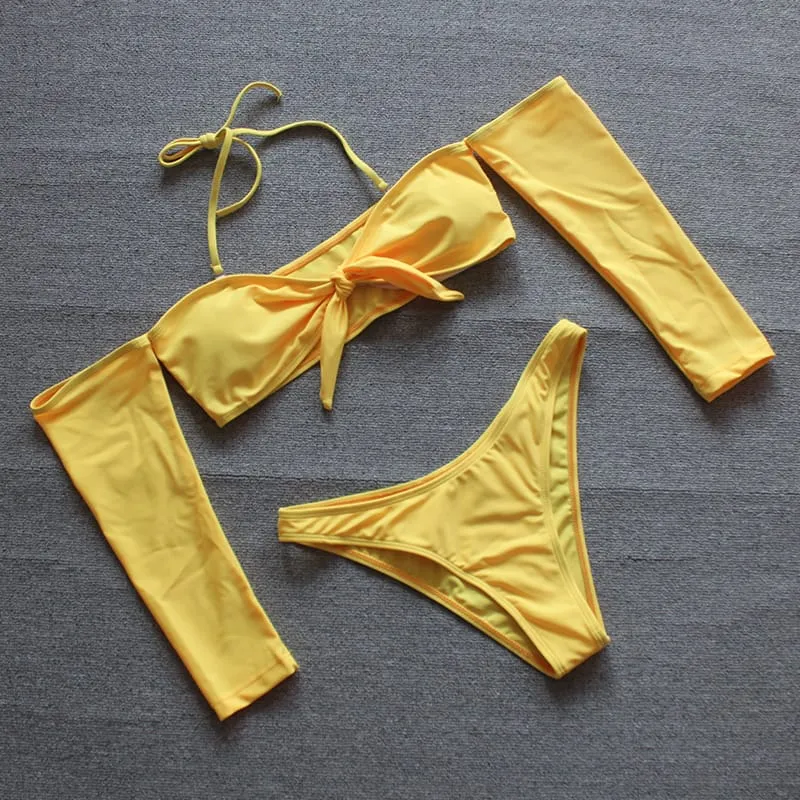 30 Pair's) Sexy Off The Shoulder Solid Color Bikini
