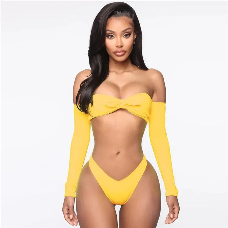 30 Pair's) Sexy Off The Shoulder Solid Color Bikini