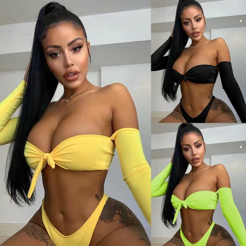 30 Pair's) Sexy Off The Shoulder Solid Color Bikini