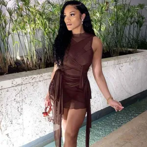 30 Pieces) Color See-through Mesh Irregular Tassel Dress