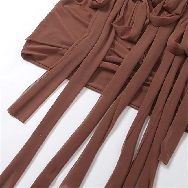 30 Pieces) Color See-through Mesh Irregular Tassel Dress
