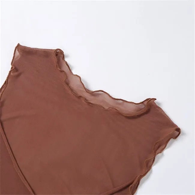 30 Pieces) Color See-through Mesh Irregular Tassel Dress
