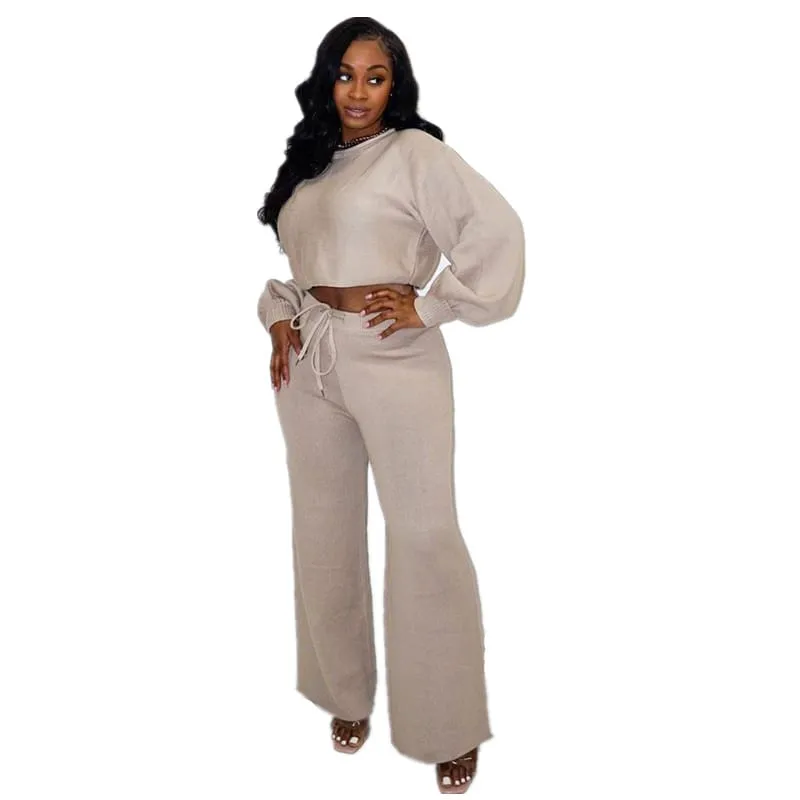 30 Pieces) Knit Solid Color Top And Pants Two Pieces Set