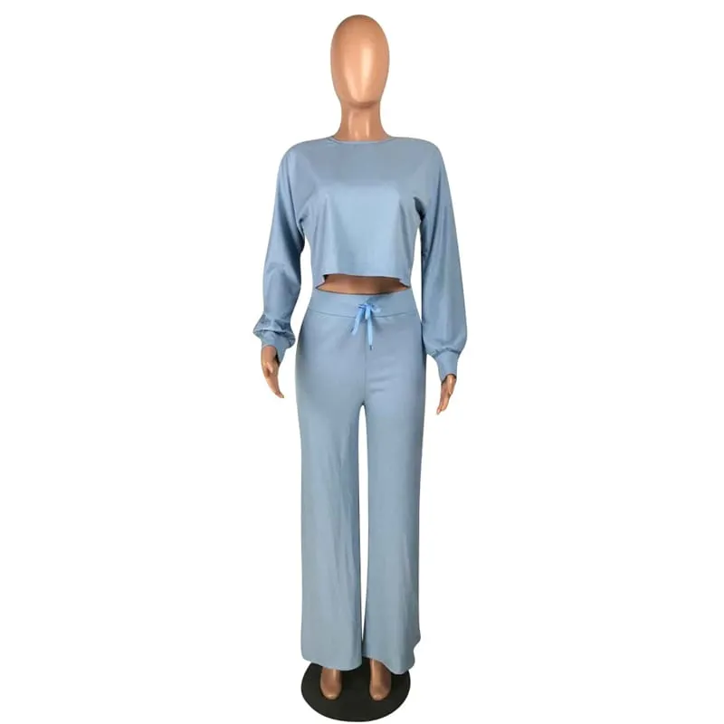 30 Pieces) Knit Solid Color Top And Pants Two Pieces Set