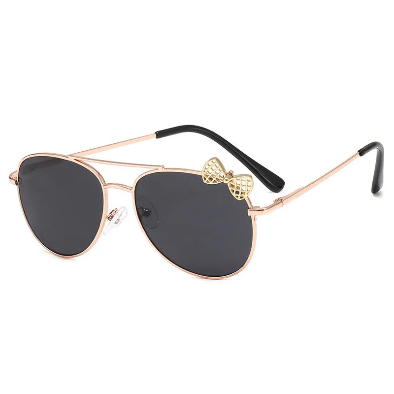 30 Pieces) Wholesale Girls Bowknot Decor Metal Design Oval Sunglasses