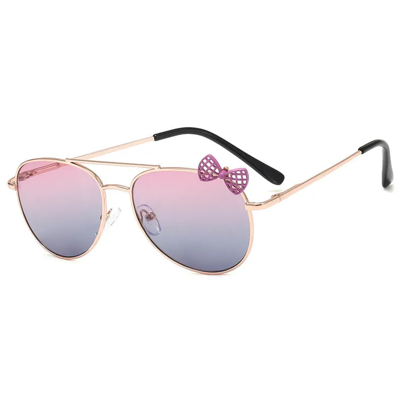 30 Pieces) Wholesale Girls Bowknot Decor Metal Design Oval Sunglasses