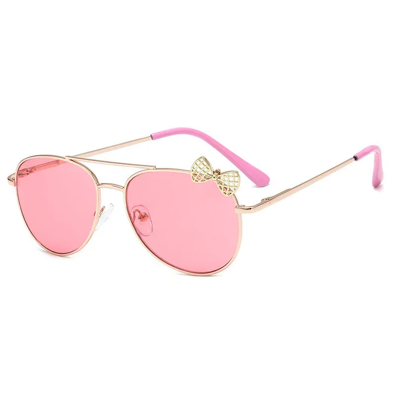 30 Pieces) Wholesale Girls Bowknot Decor Metal Design Oval Sunglasses