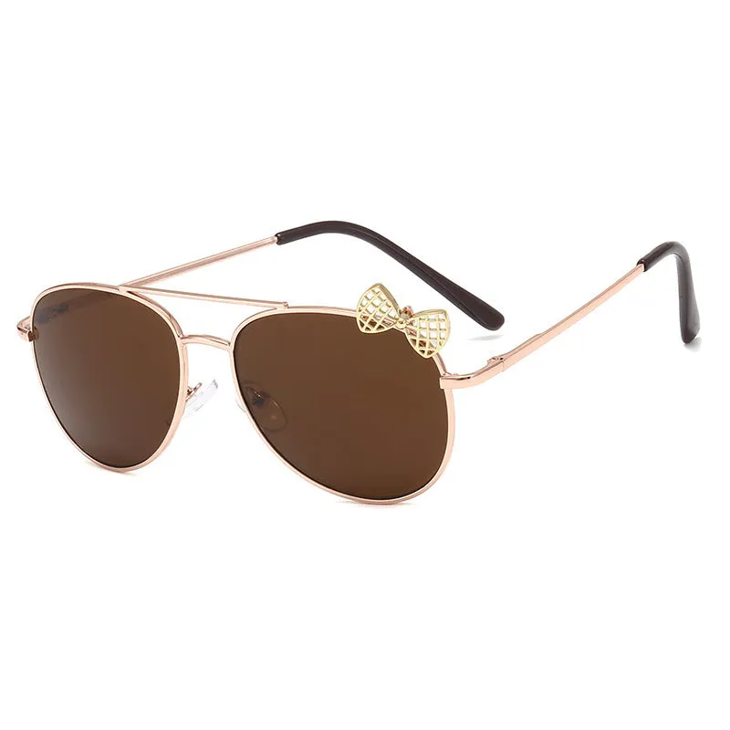 30 Pieces) Wholesale Girls Bowknot Decor Metal Design Oval Sunglasses
