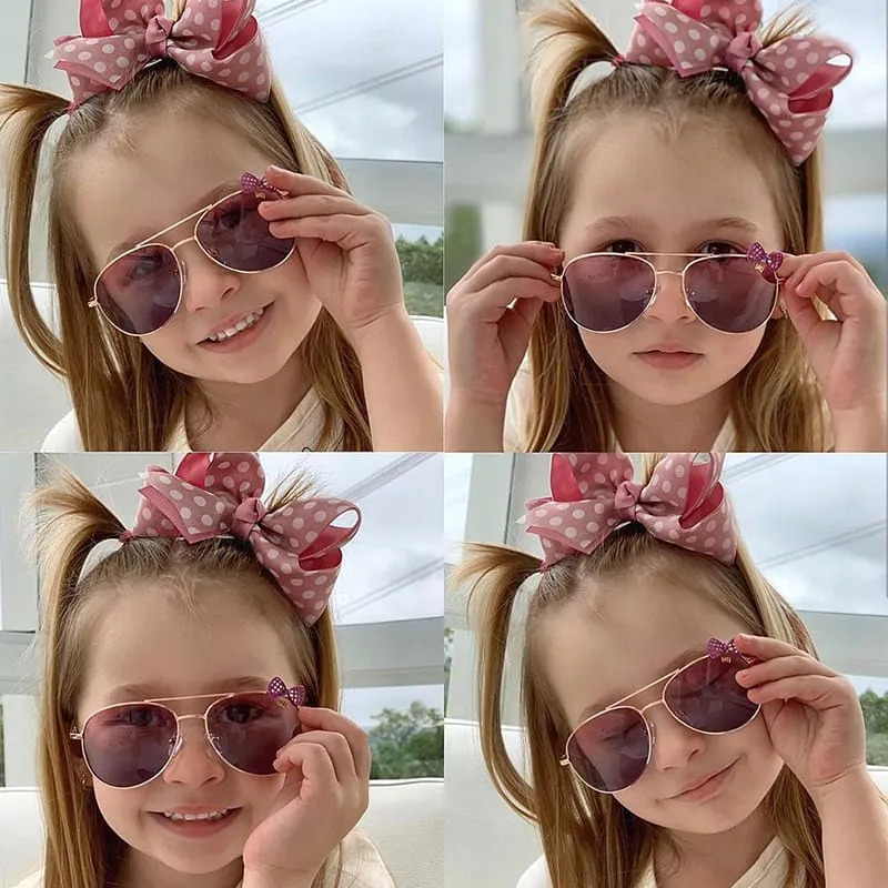 30 Pieces) Wholesale Girls Bowknot Decor Metal Design Oval Sunglasses
