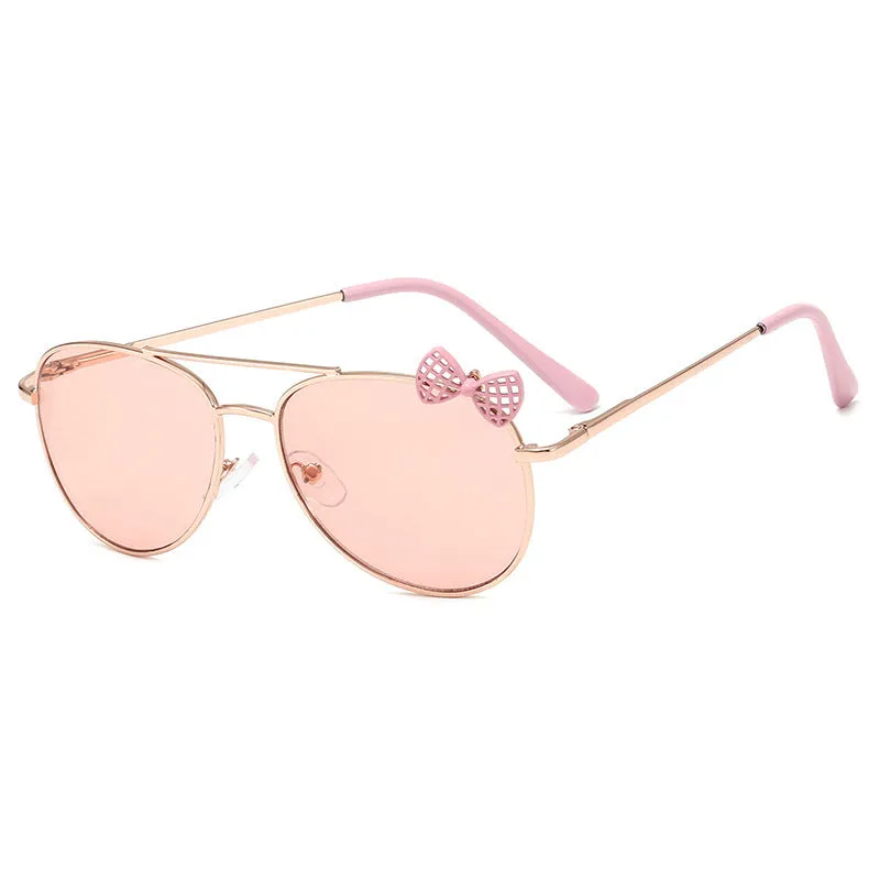 30 Pieces) Wholesale Girls Bowknot Decor Metal Design Oval Sunglasses