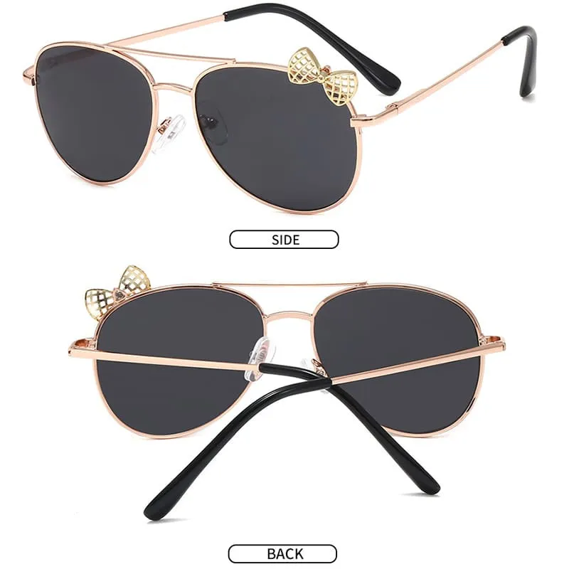 30 Pieces) Wholesale Girls Bowknot Decor Metal Design Oval Sunglasses