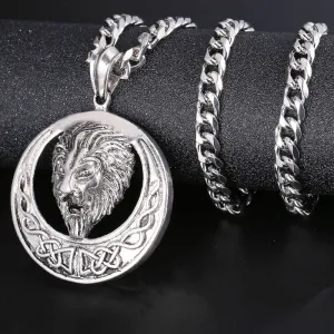 30 Pieces) Wholesale Hot Sale Hip-hop Style Round-shape Lion Pattern Men Necklace