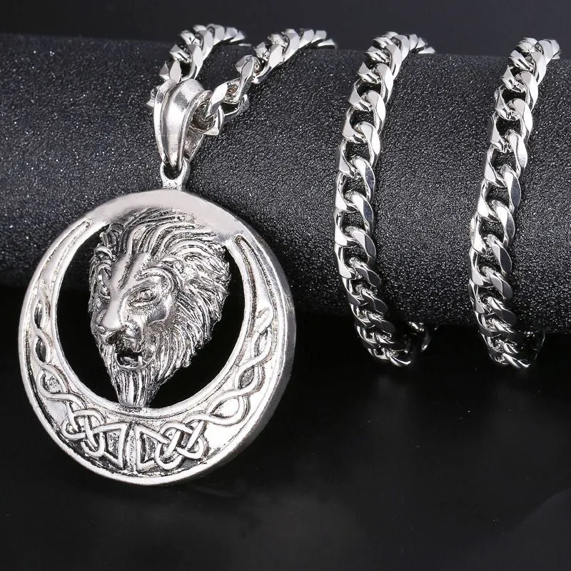 30 Pieces) Wholesale Hot Sale Hip-hop Style Round-shape Lion Pattern Men Necklace