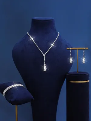 3pcs/Set Fashionable Luxury Rhinestone Chain Necklace And Earring Jewelry Set For Women Daily Wear