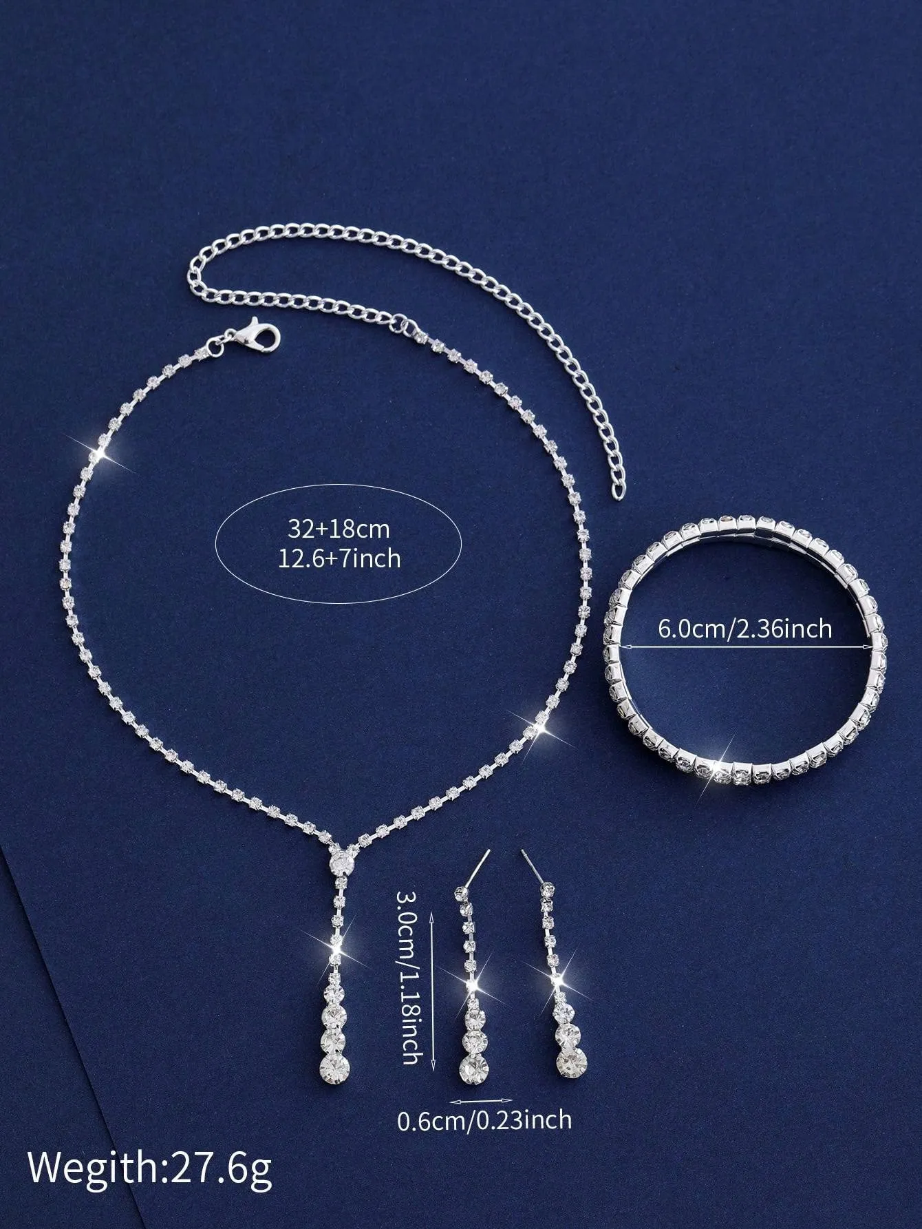 3pcs/Set Fashionable Luxury Rhinestone Chain Necklace And Earring Jewelry Set For Women Daily Wear