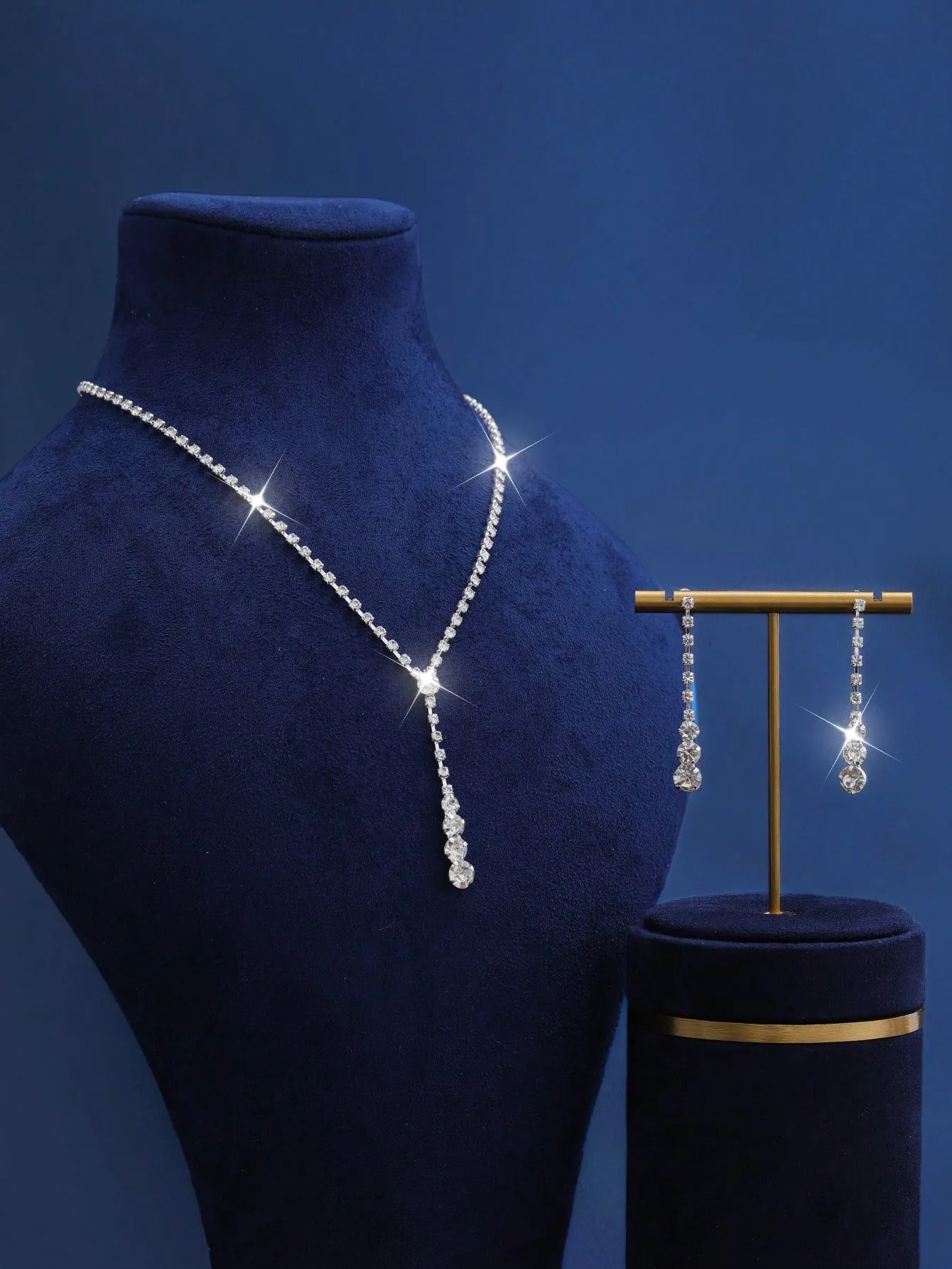 3pcs/Set Fashionable Luxury Rhinestone Chain Necklace And Earring Jewelry Set For Women Daily Wear