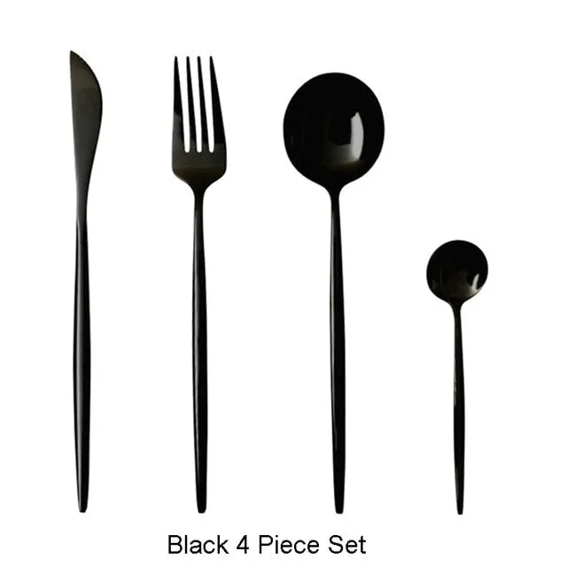 4Pcs Black Gold Cutlery Set