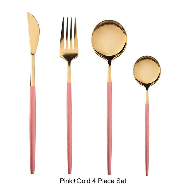 4Pcs Black Gold Cutlery Set