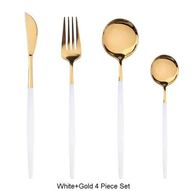 4Pcs Black Gold Cutlery Set
