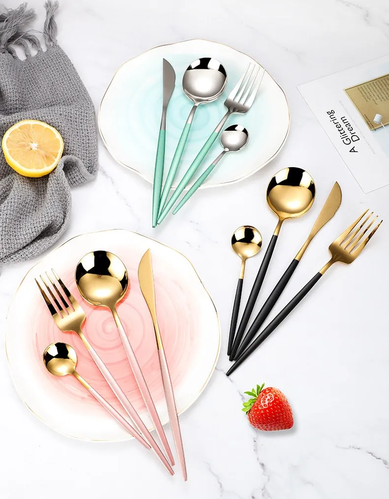 4Pcs Black Gold Cutlery Set