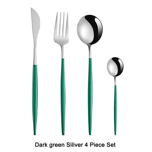 4Pcs Black Gold Cutlery Set