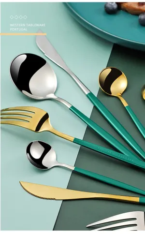 4Pcs Black Gold Cutlery Set