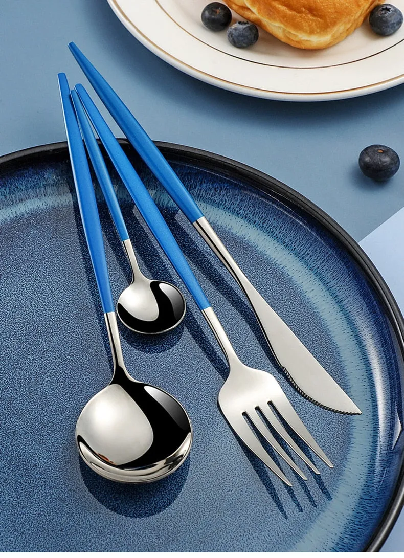 4Pcs Black Gold Cutlery Set
