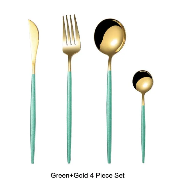 4Pcs Black Gold Cutlery Set